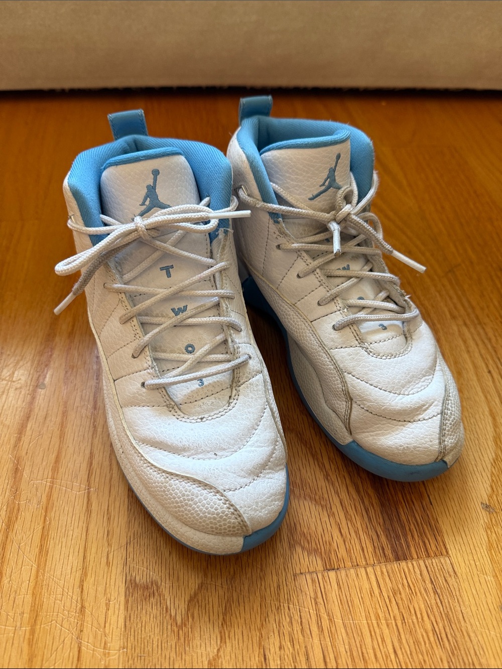 Air Jordan 12 Retro Basketball Shoes, White with University Blue Accents